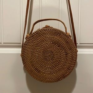 Woven Round Crossbody Bag in Brown